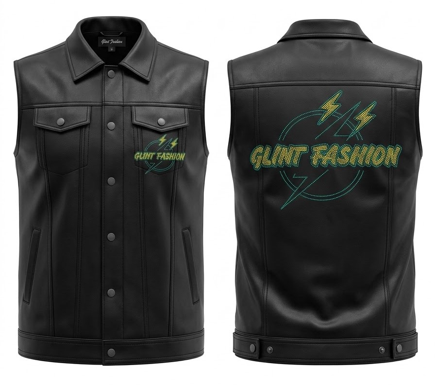 RHINESTONE ARMLESS LEATHER JACKET 