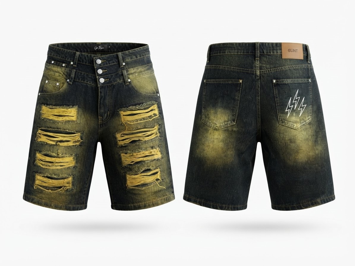 GLINT EMBROIDERY CRAZY SHORT JEANS