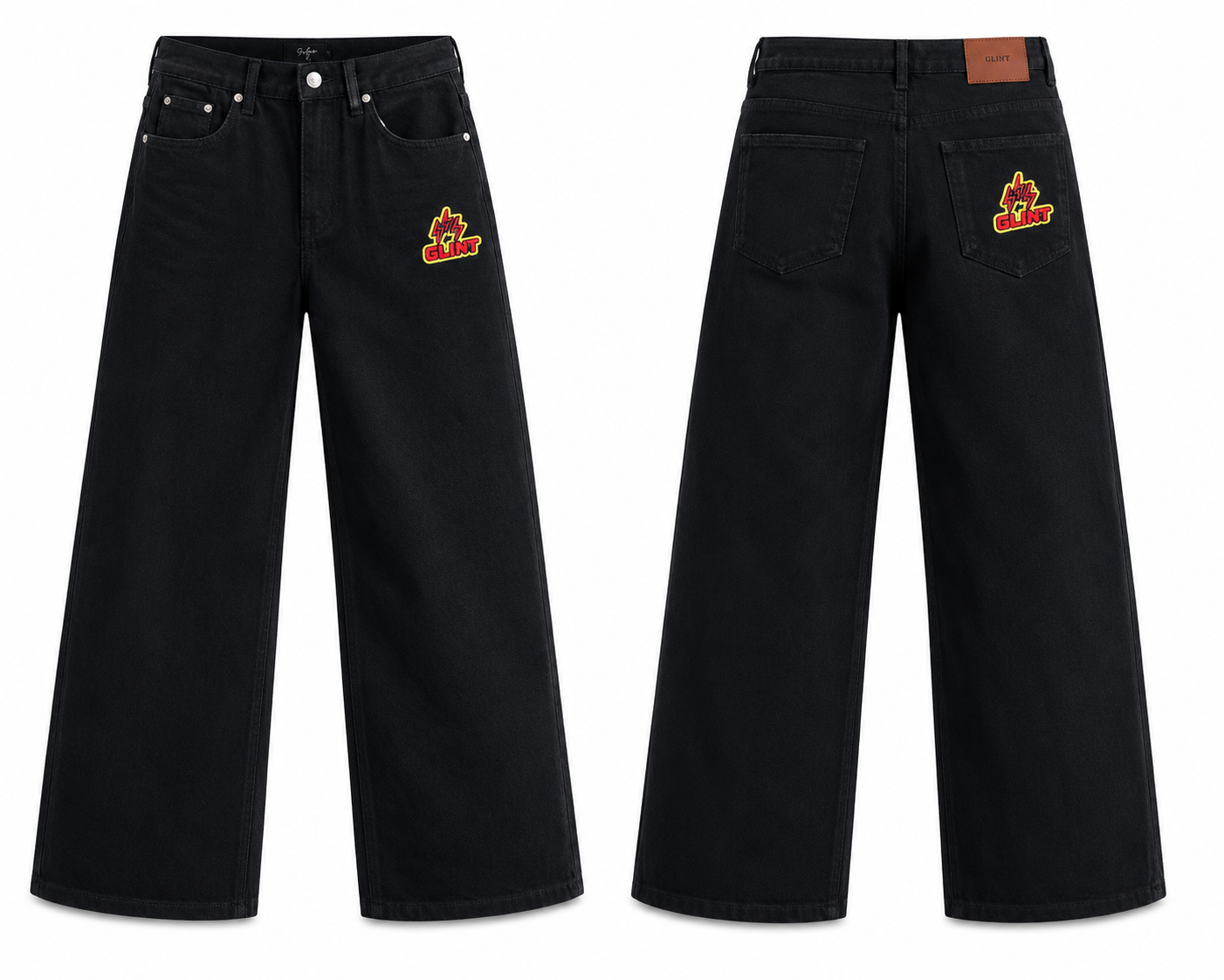 BLACK EMBROIDERY JEANS WITH LOGO