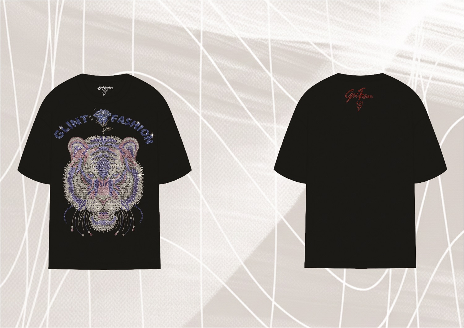 TIGER HEAD RHINESTONE ROUND NECK